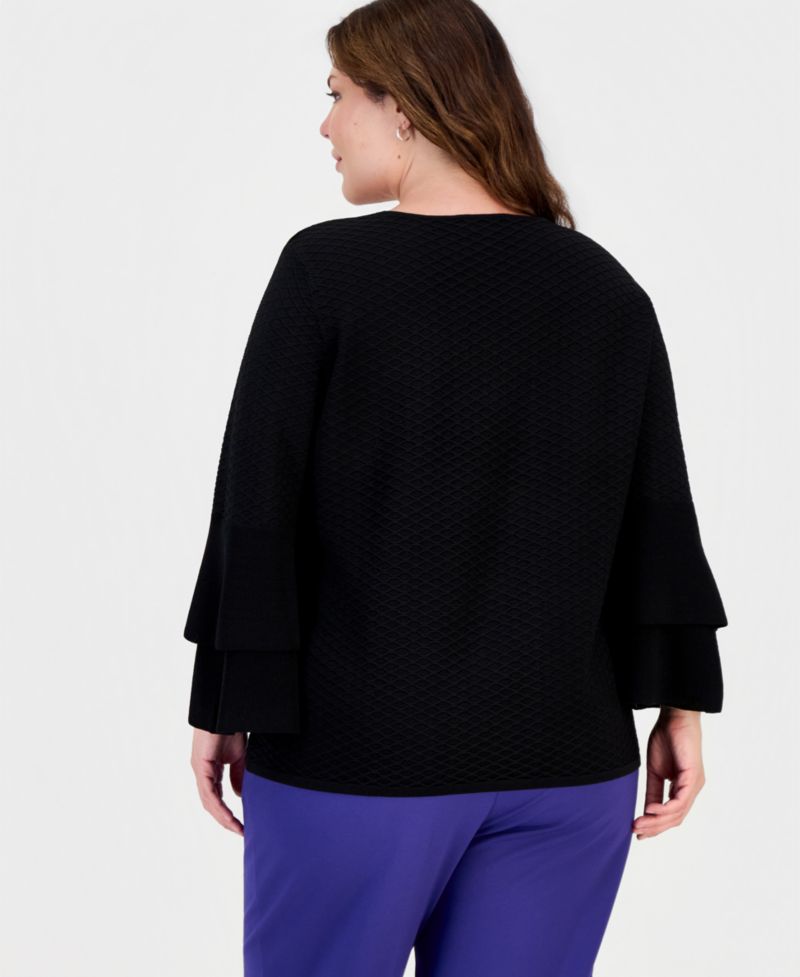 Plus Size Textured Knit Bell-Sleeve Top