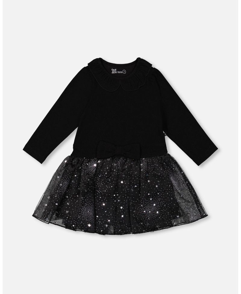 Girl Bi-Material Dress with Glittering Skirt Black - Toddler|Child