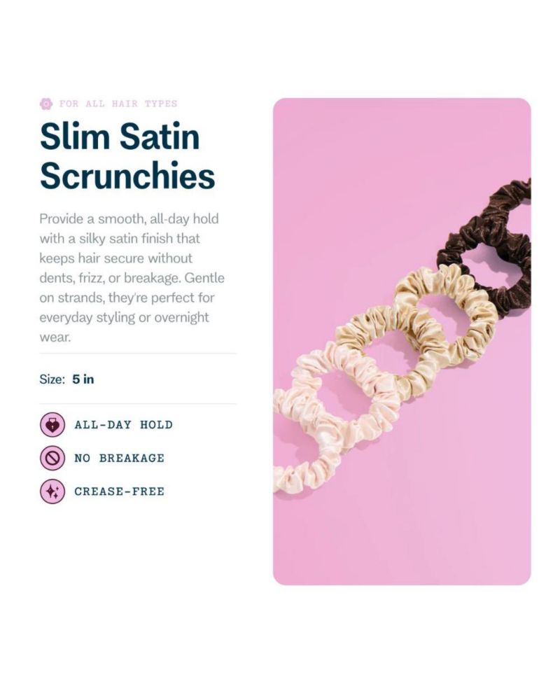 Slim Satin Hair Scrunchies Soft, No Breakage Scrunchies Perfect for Fine Hair and Bedtime Wear 6 Pack
