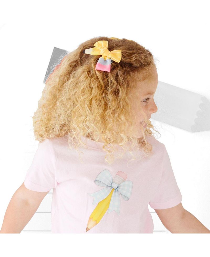 Little and Big Girls School Days Pencil Bow Clip Set