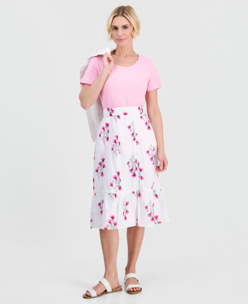 Petite Cotton Floral-Embroidered Midi Skirt