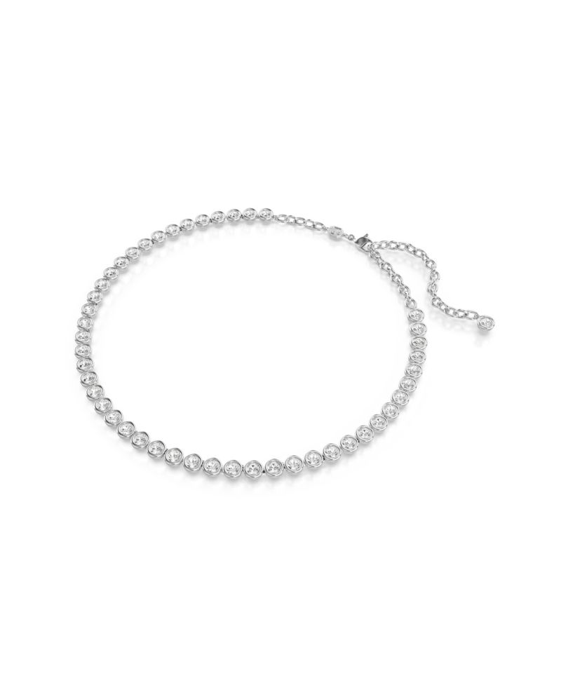 Round Cut, White, Rhodium Plated Imber Tennis Necklace