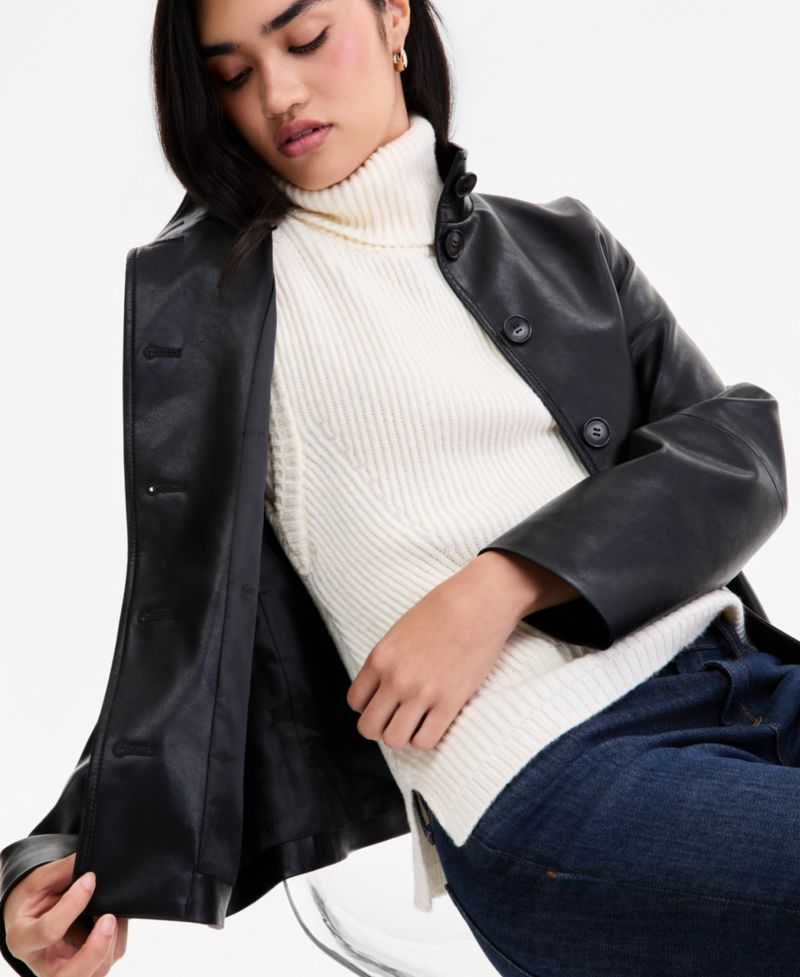 Women's Faux Leather Stand Collar Jacket