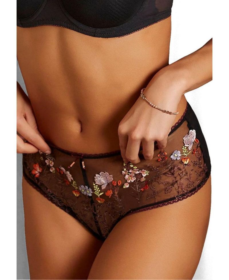Women's Floral Print Sheer Embroidered Panty Lace Cheeky Underwear