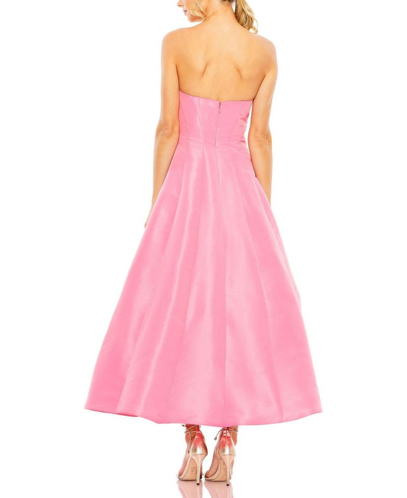 Women's Strapless Bow Tea Length Dress