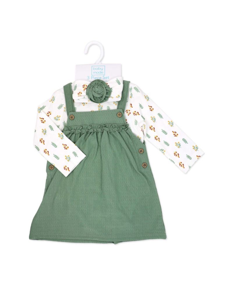 Baby Girls' Fall Sprigs Print Jumper, Bodysuit and Headband, 3-Piece Set