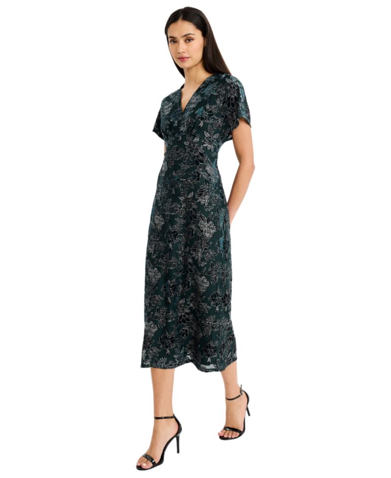 Women's Floral A-Line Midi V-Neck Dress