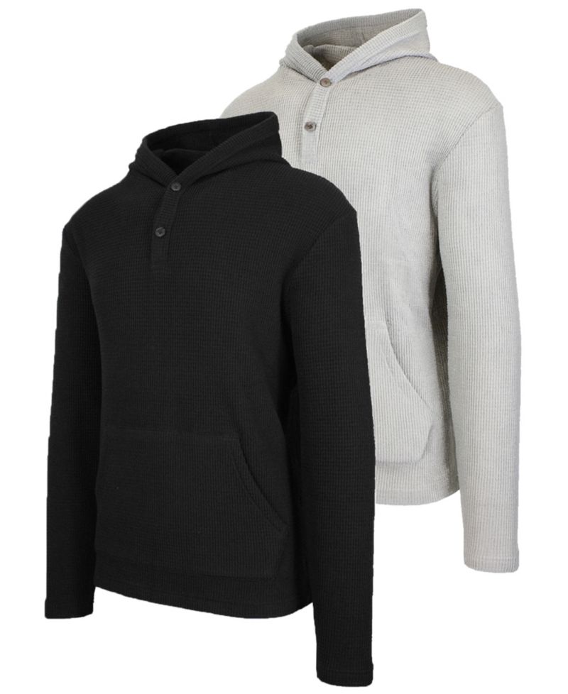 Men's Regular-Fit Waffle Knit Thermal Henley Hoodie, 2-Pack