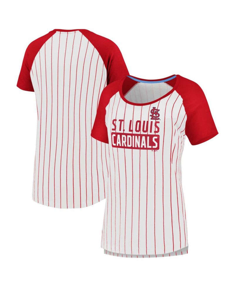 Women's White St. Louis Cardinals Cooperstown Collection Iconic Pinstripe Raglan Scoop Neck T-Shirt