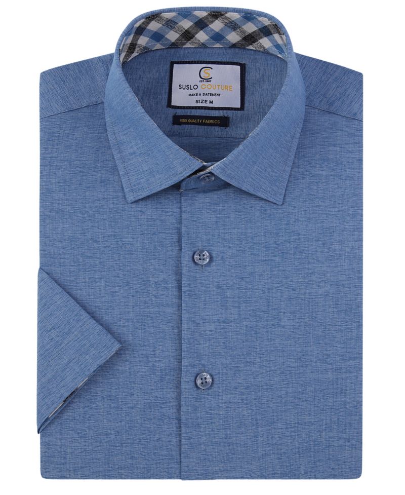 Men's Slim Fit Linen Look Short Sleeve Button Down Shirt