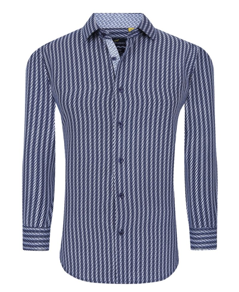 Men's Business Geometric Long Sleeve Button Down Shirt