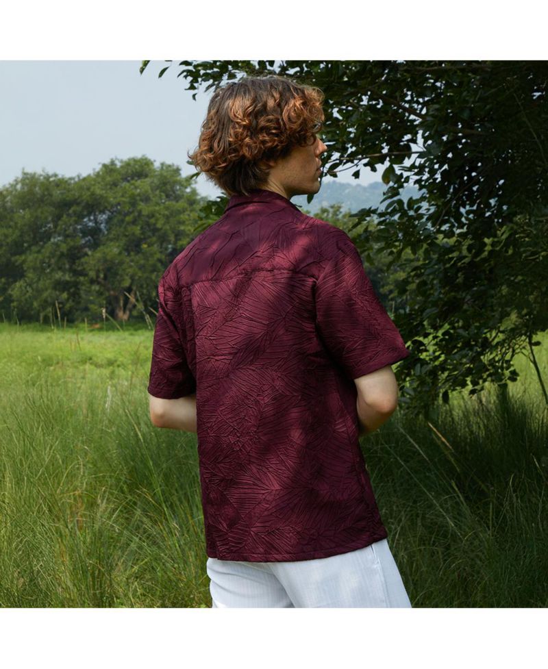 Men's Wine Red Foliage-Tactile Shirt
