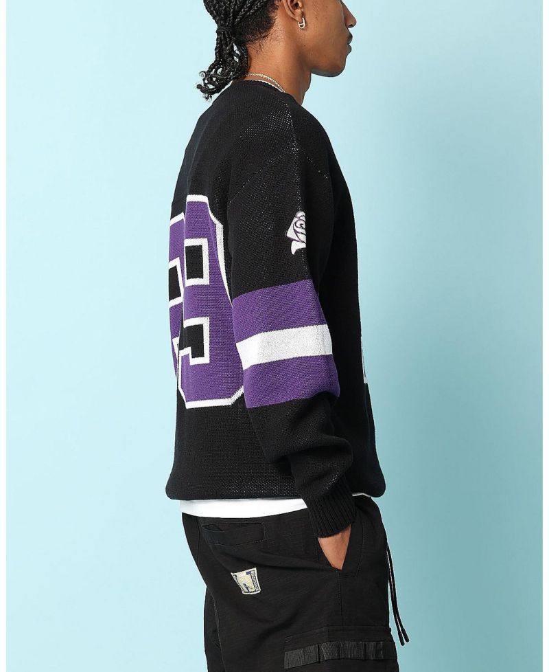 Men's Gridiron Knitted Sweater- Black, 2XL