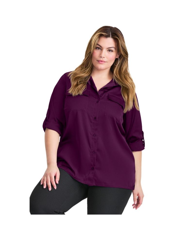 Women's Plus Size Sateen Utility Shirt