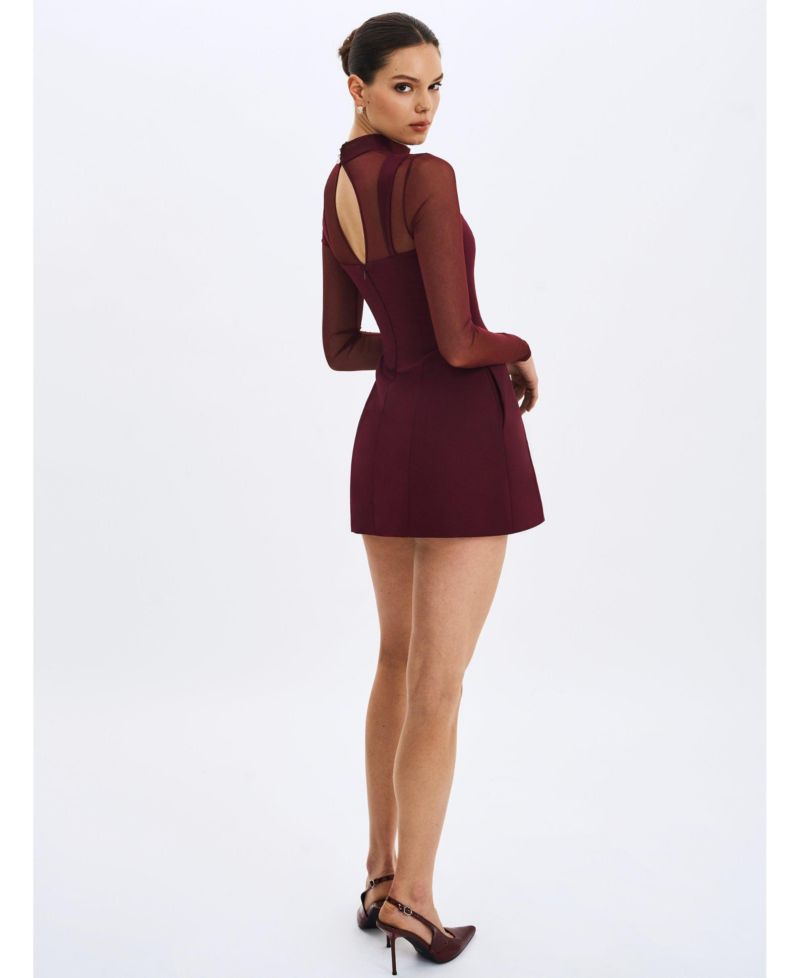 Women's Natasha Burgundy Faux Two-Piece Turtleneck Mini Dress