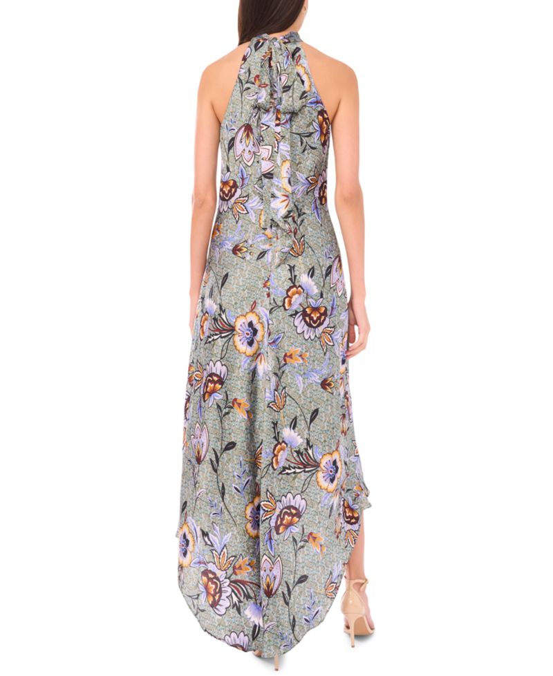 Women's Draped Satin Tie-Back Halter Midi Dress