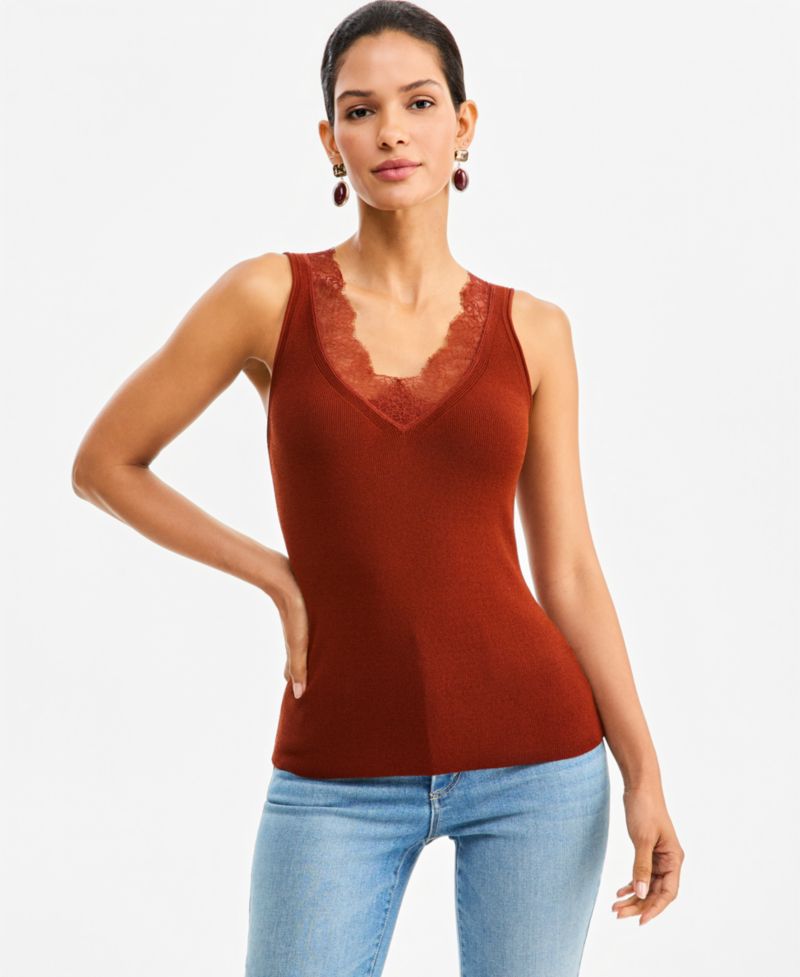 Women's Lace-Trim V-Neck Sweater Tank, Macy's Exclusively