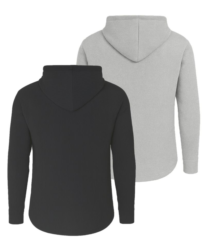 Men's Regular-Fit Waffle Knit Thermal Henley Hoodie, 2-Pack