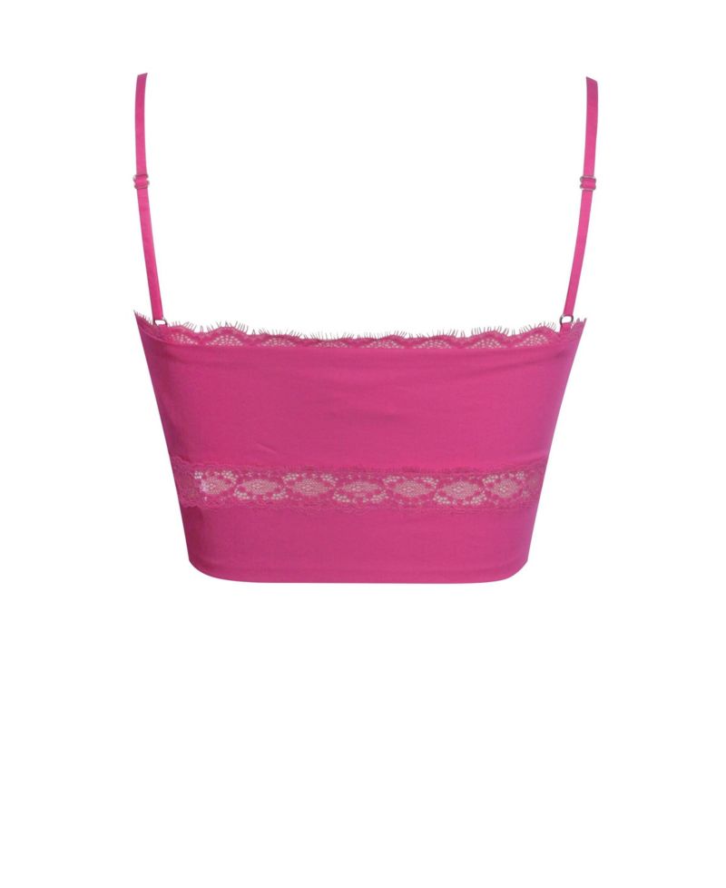 Women's Maya Fuchsia Cotton Poplin Top With Lace Trim