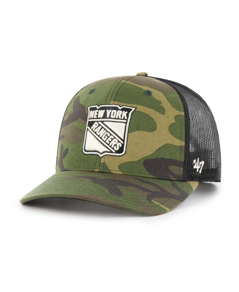 Men's Camo, Black New York Rangers Trucker Snapback Hat