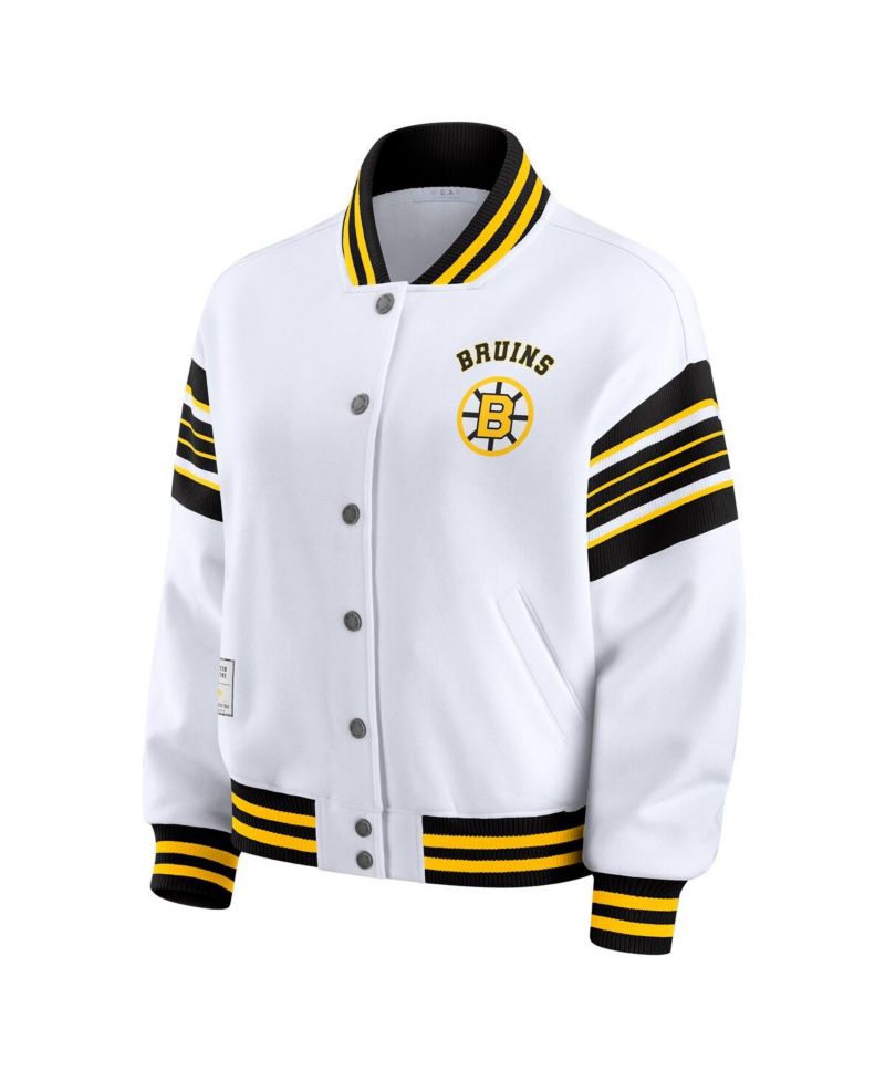 Women's White/Gold Boston Bruins Full-Snap Fleece Sweatshirt Jacket