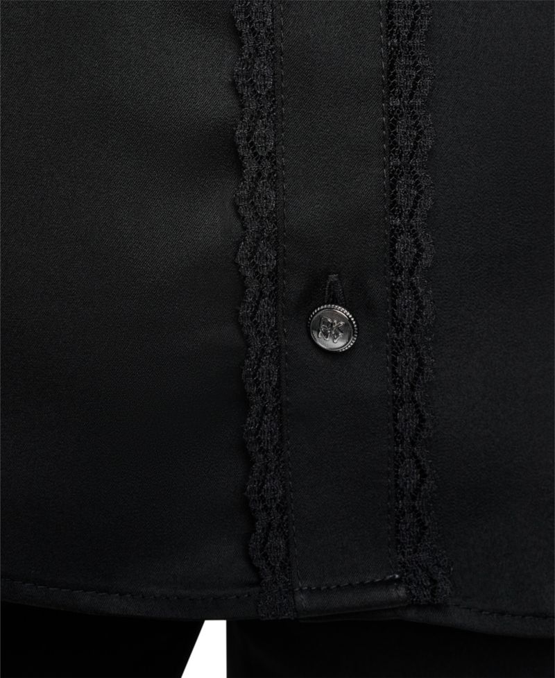 Petite Satin Front-Button Long-Sleeve Top