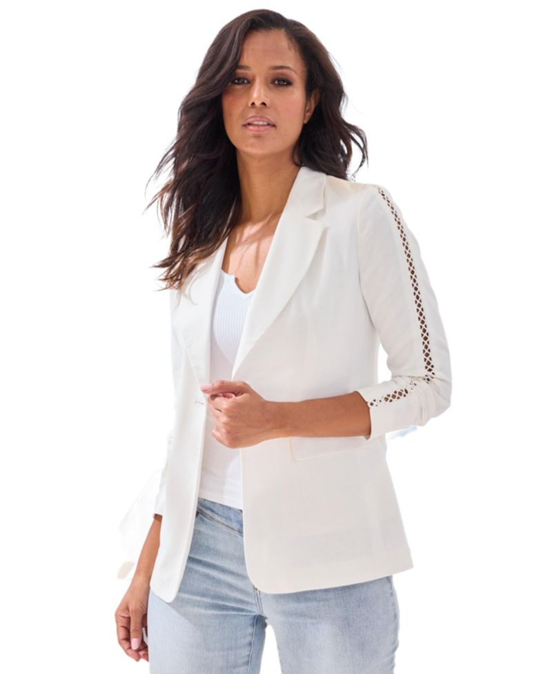 Women's Crochet Detail Linen with Pockets Blazer