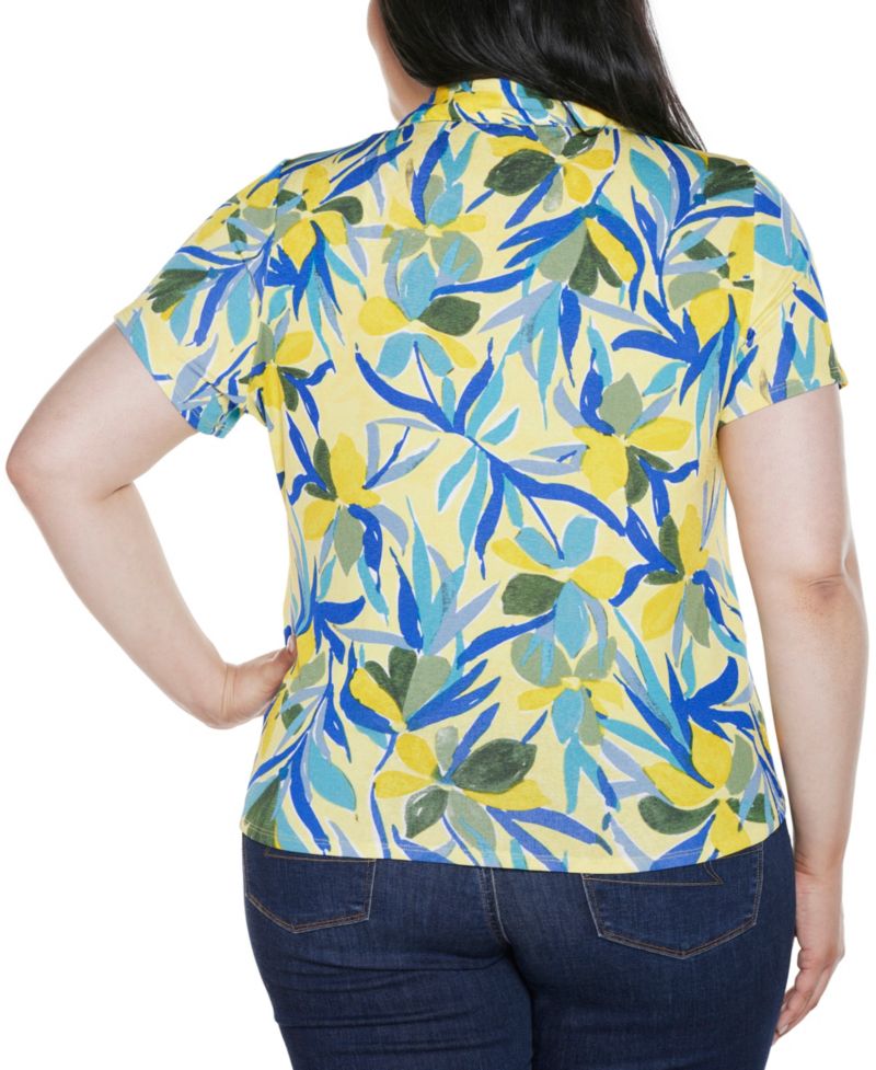 Plus Tropical Tie Front Knit Top