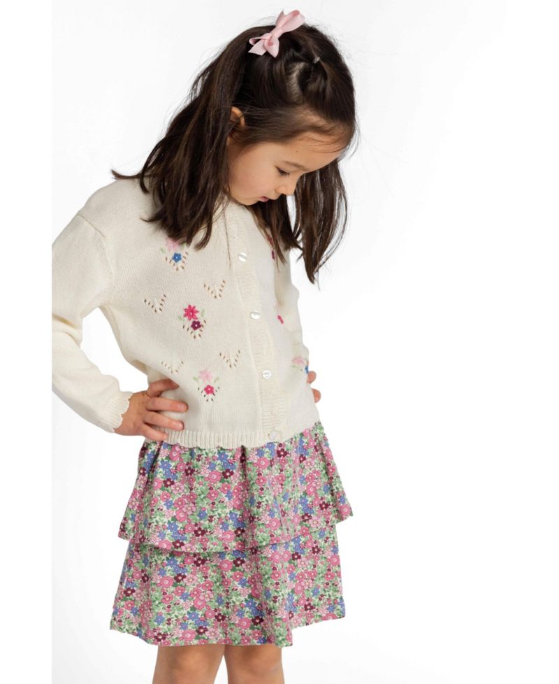 Girls' 7-16 Tiered Floral-Print Knee-Length Skirt