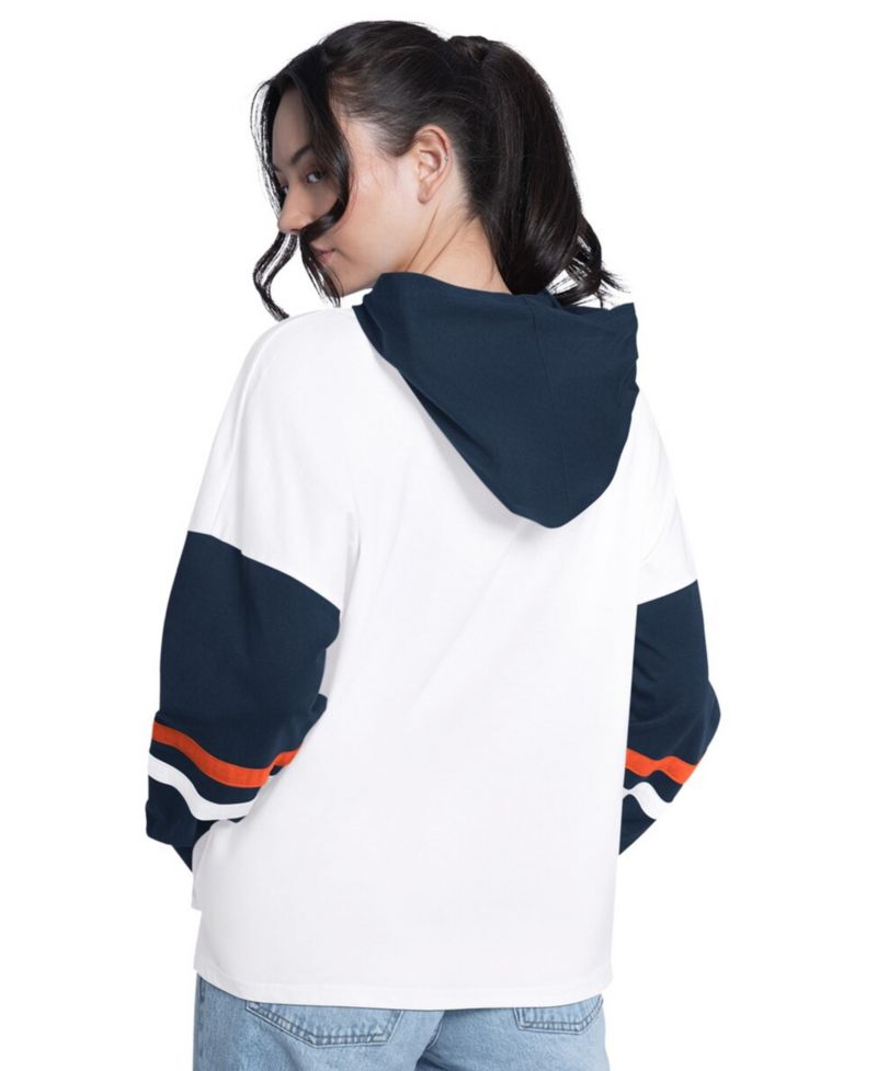 Women's White/Navy Houston Astros Key Player Oversized Hooded Long Sleeve T-Shirt