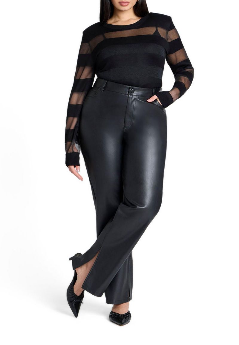 Women's Sheer Stripe Sweater With Shoulder Pad