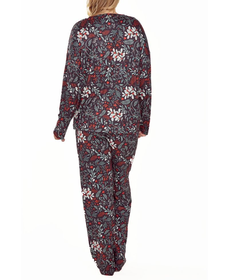 Plus Size Ultra Soft Floral Print Top and Pant Pajama Set