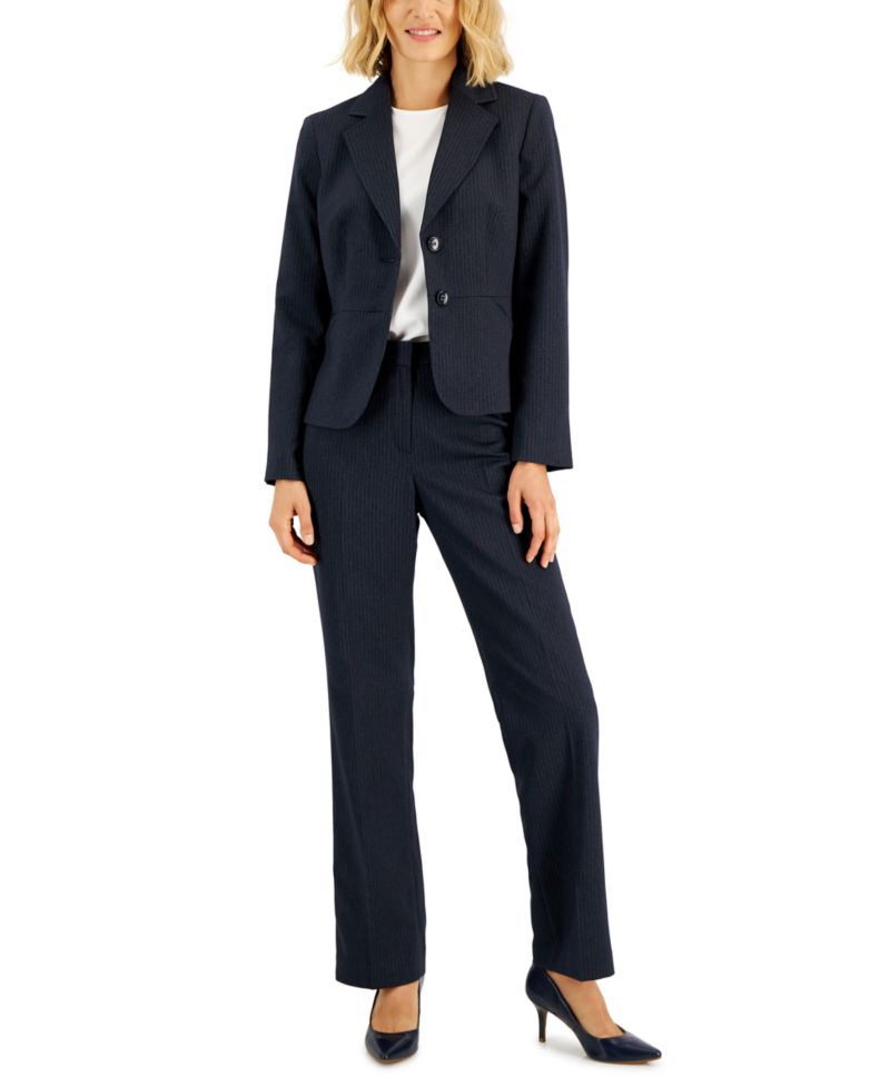 Women's Two-Button Pinstriped 2 Piece Pantsuit, Regular & Petite