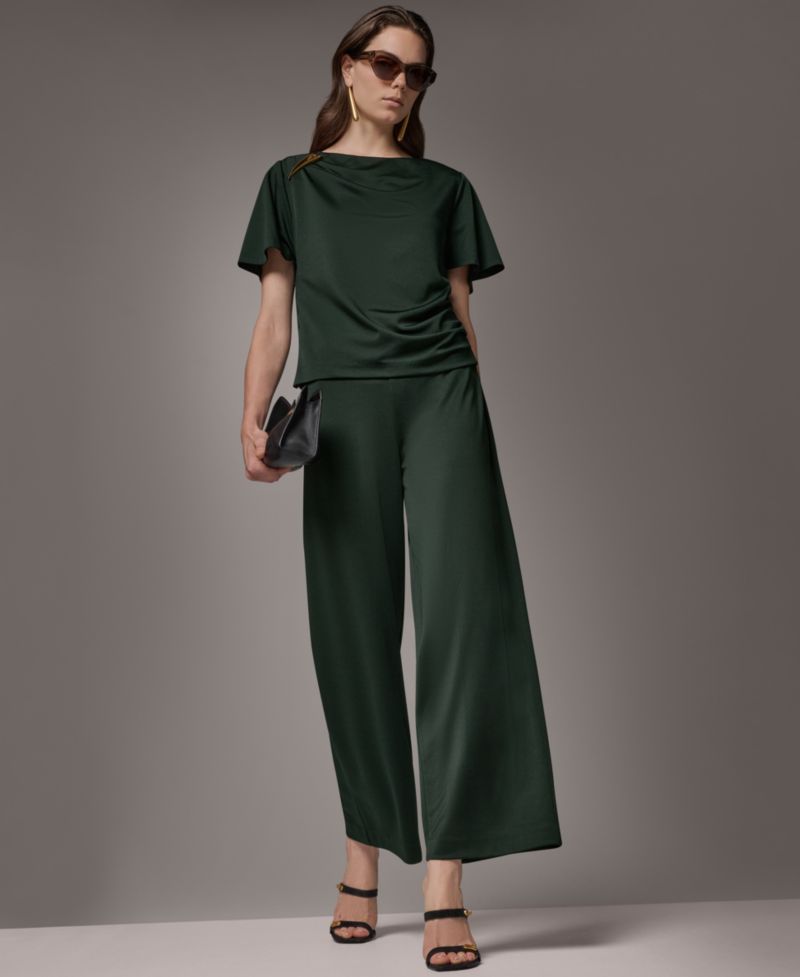 Women's Ruched Side Short-Sleeve Top & Wide-Leg Pull-On Pants