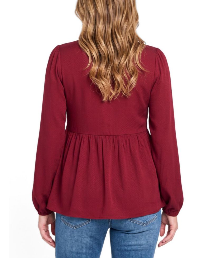 Maternity Bishop-Sleeve Keyhole Empire Waist Blouse