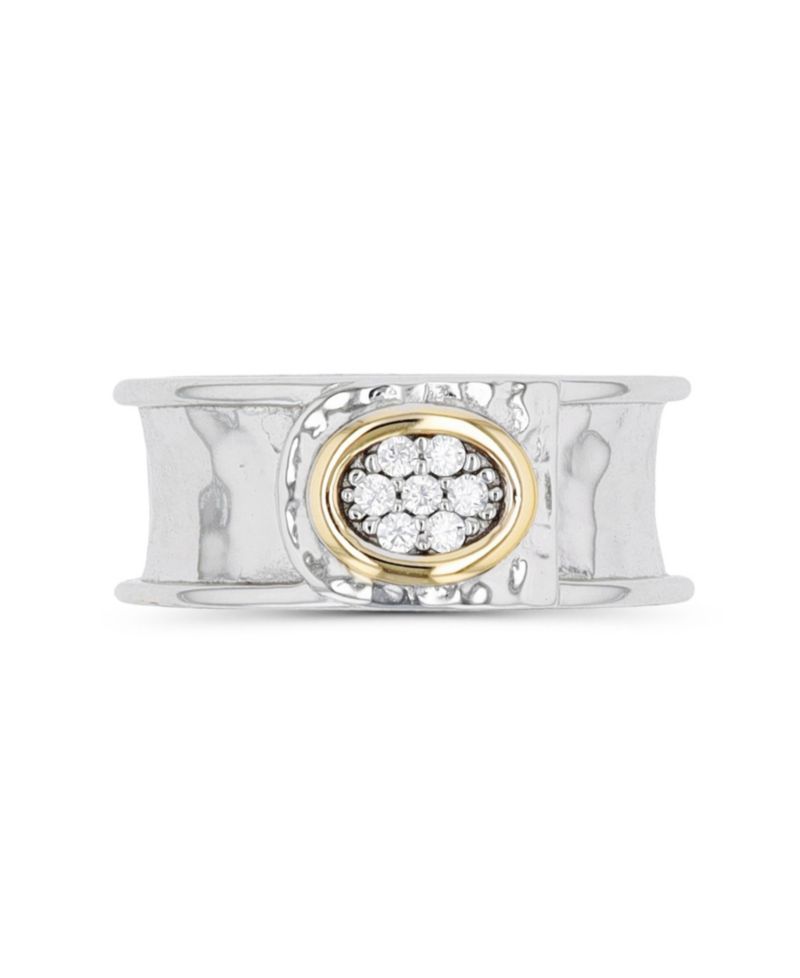 Cubic Zirconia Two Tone Hammered Center Ring