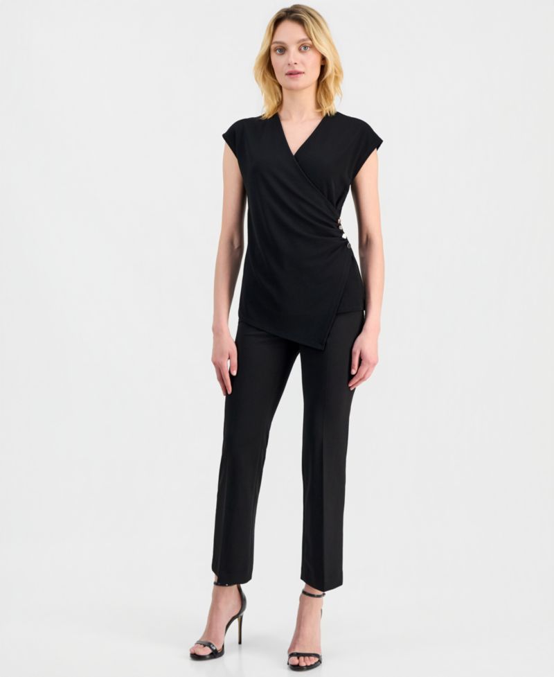Women's Cap-Sleeve Faux-Wrap Top