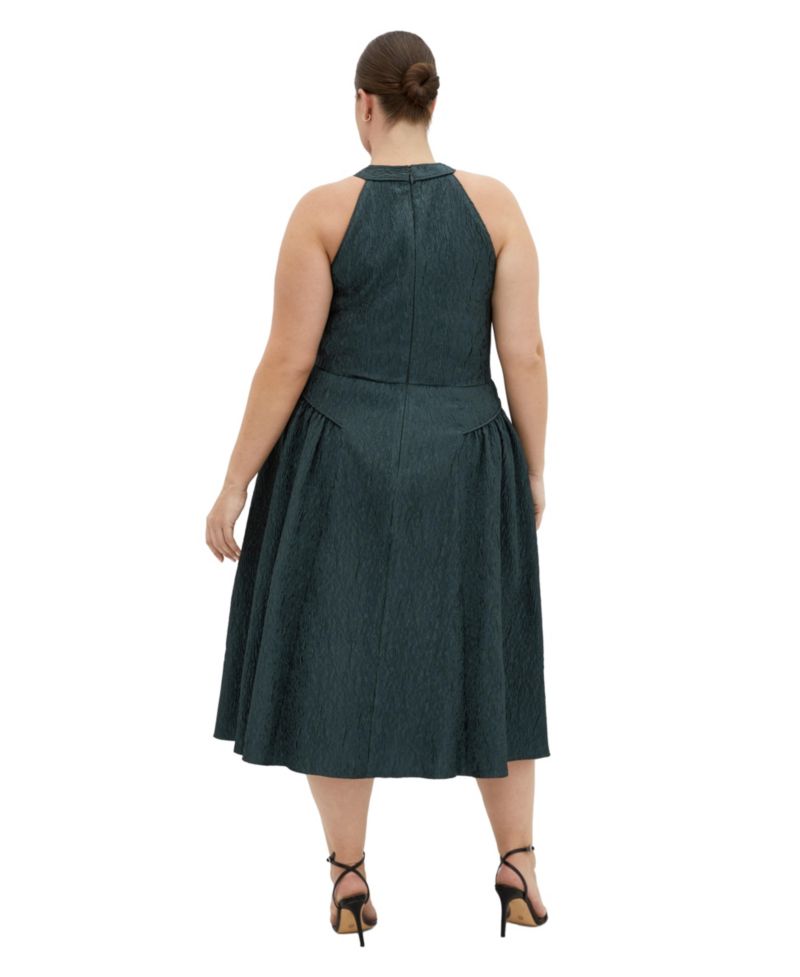 Plus Size Halter Jacquard A-Line Midi Dress