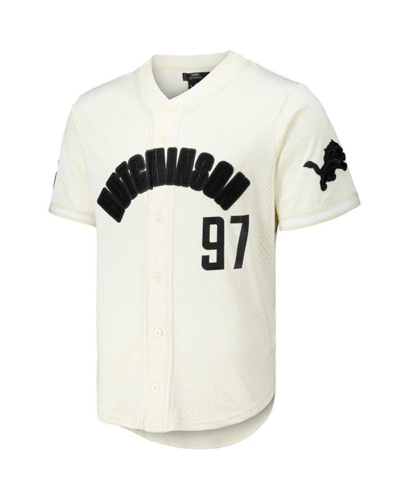 Men's Aidan Hutchinson Cream Detroit Lions Name & Number Triple Tonal Button-Up Baseball Jersey