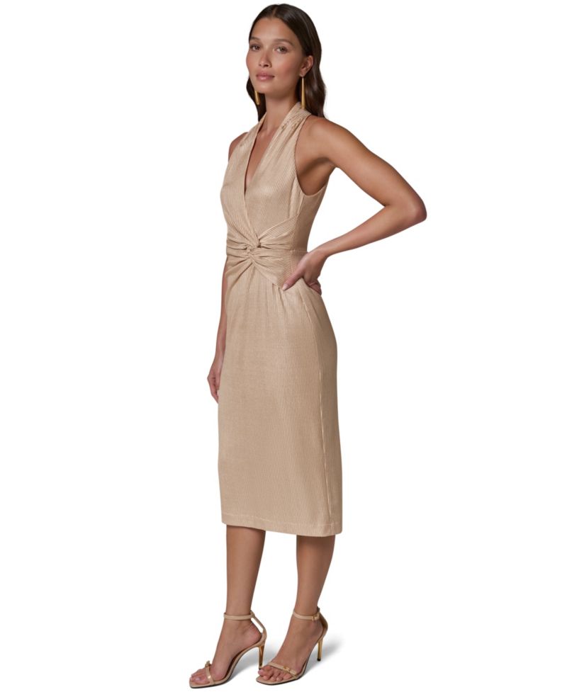 Women's Metallic Halter Twist Waist Midi Dress