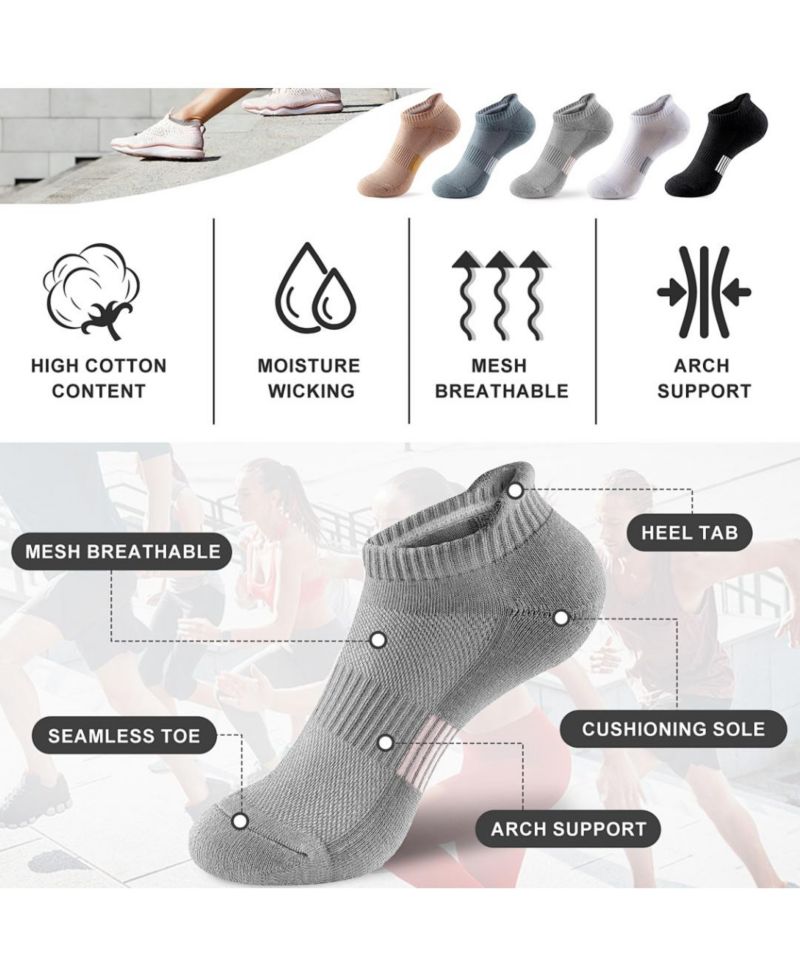 Women's Ankle Socks 5-Pairs Cushioned and Breathable for Running and Casual Wear