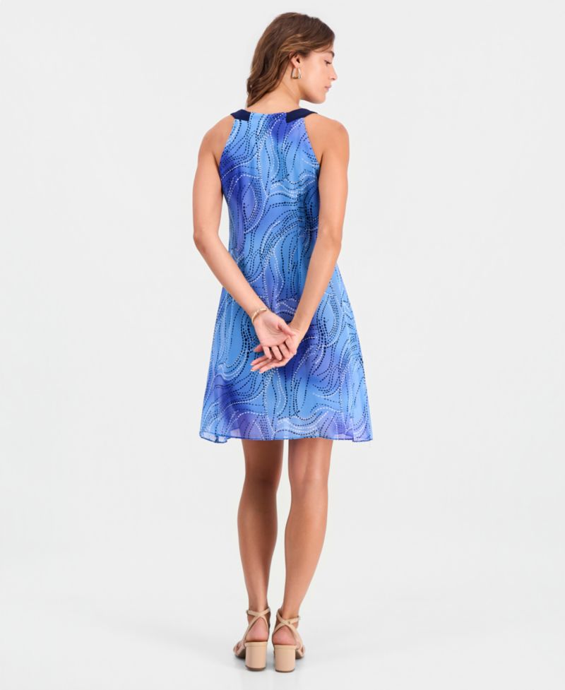 Petite Printed Sleeveless Trapeze Dress
