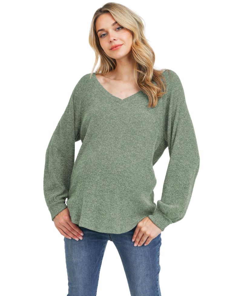 Maternity Lightweight Ribbed-Knit V-Neck Pullover Sweater