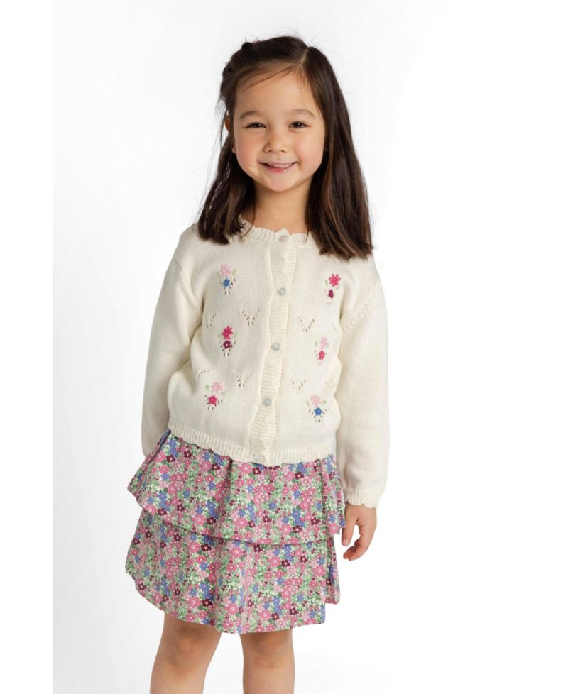 Girls' 7-16 Tiered Floral-Print Knee-Length Skirt