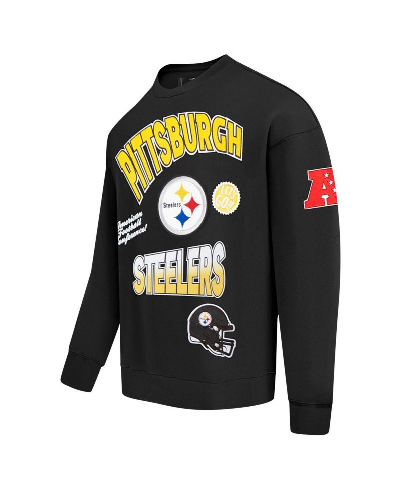 Men's Black Pittsburgh Steelers Turn It Up Drop Shoulder Pullover Sweatshirt