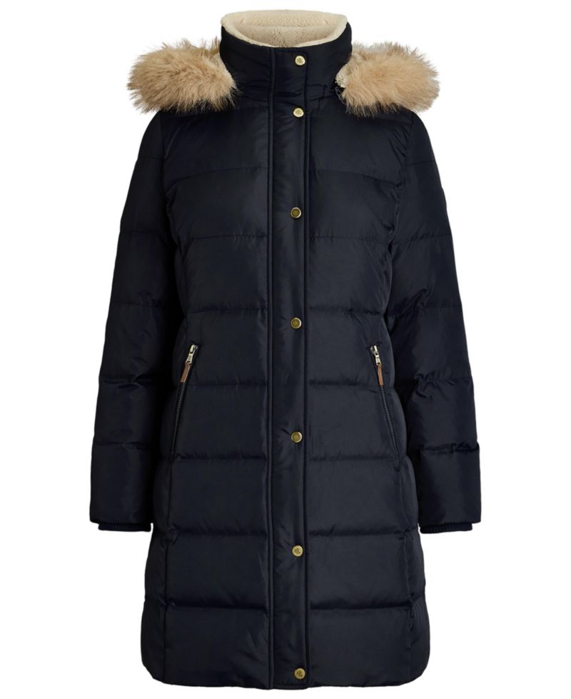 Petite Faux-Fur-Trim Hooded Puffer Coat