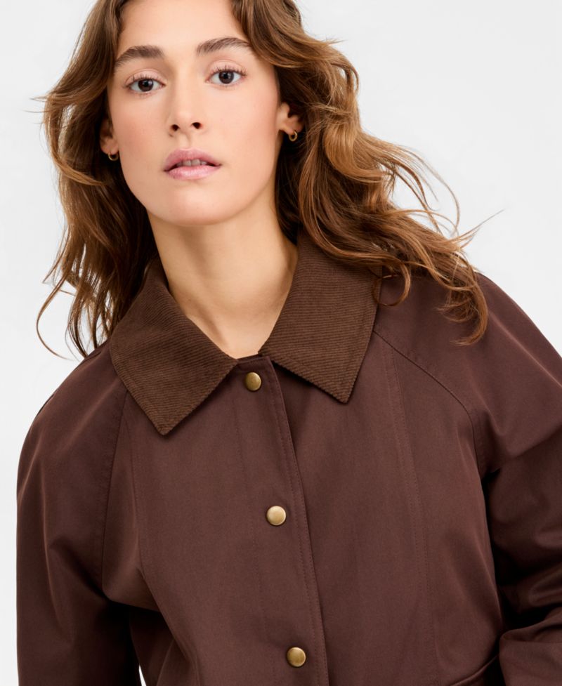 Juniors' Contrast-Collar Snap-Front Barn Jacket
