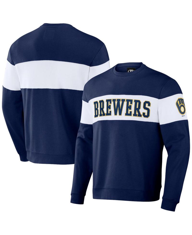 Men's Darius Rucker Collection by Navy Milwaukee Brewers Stripe Pullover Sweatshirt