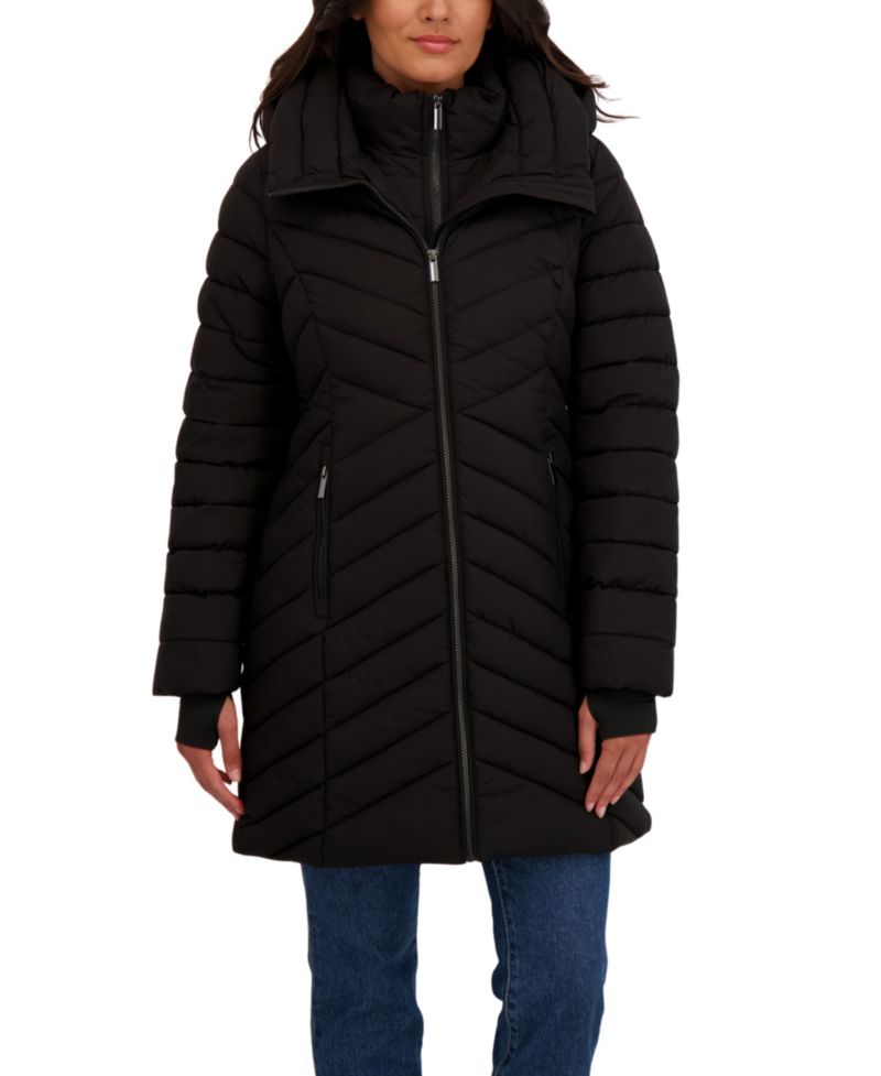 Women's Hooded Stretch Puffer with Bib