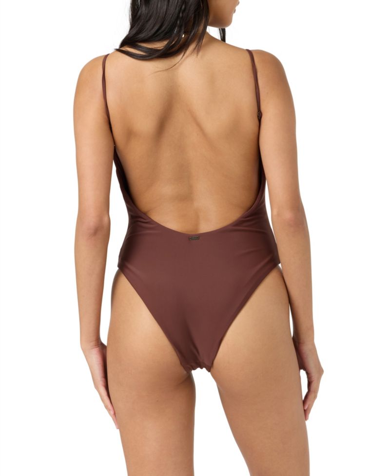 Juniors' Solid Scoop Front One-Piece Swimsuit